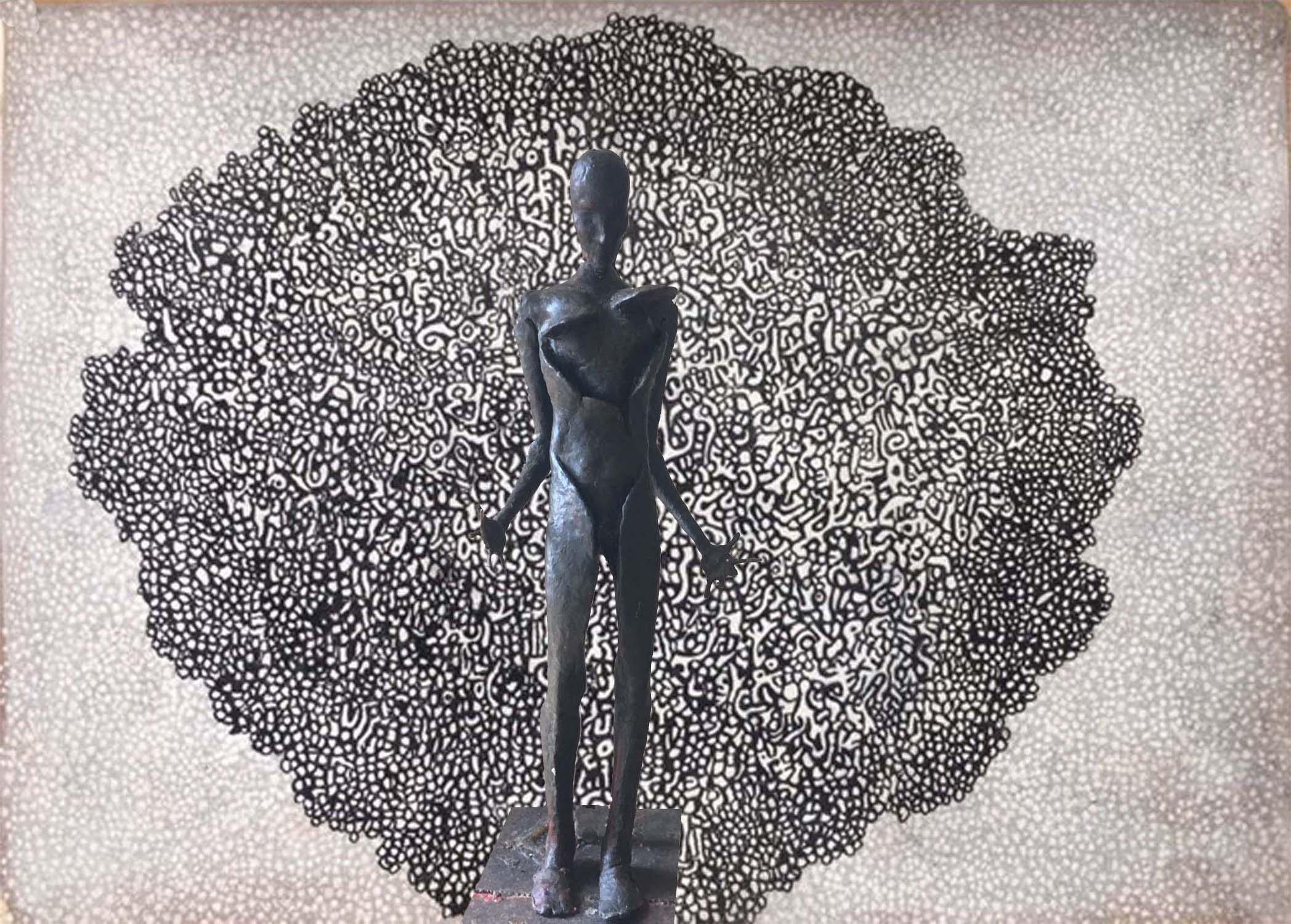 Finds Heart, 2019, pen/ink drawing and wax sculpture from Apology To Loneliness by Tom Cleveland
